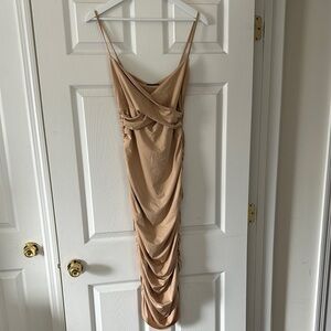 Elegant Tan Draped Women's Dress